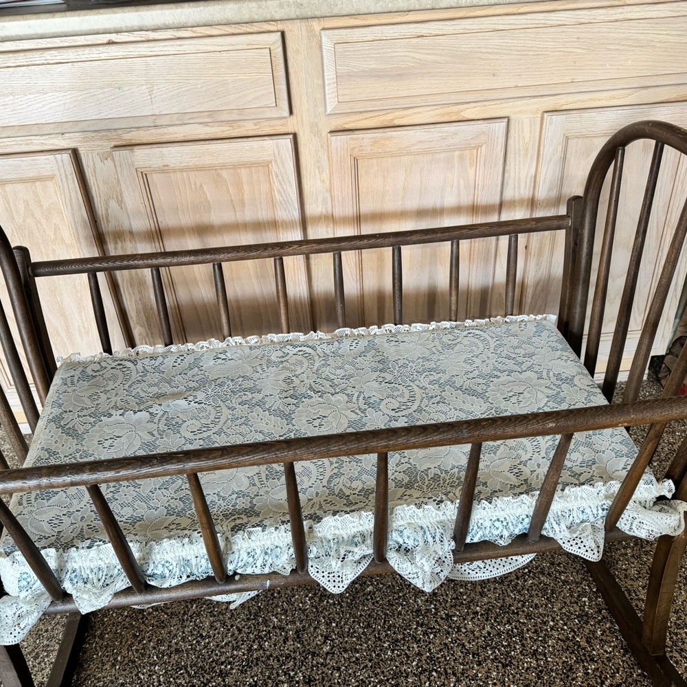 Elegant Wooden Baby Cradle with Lace Bedding